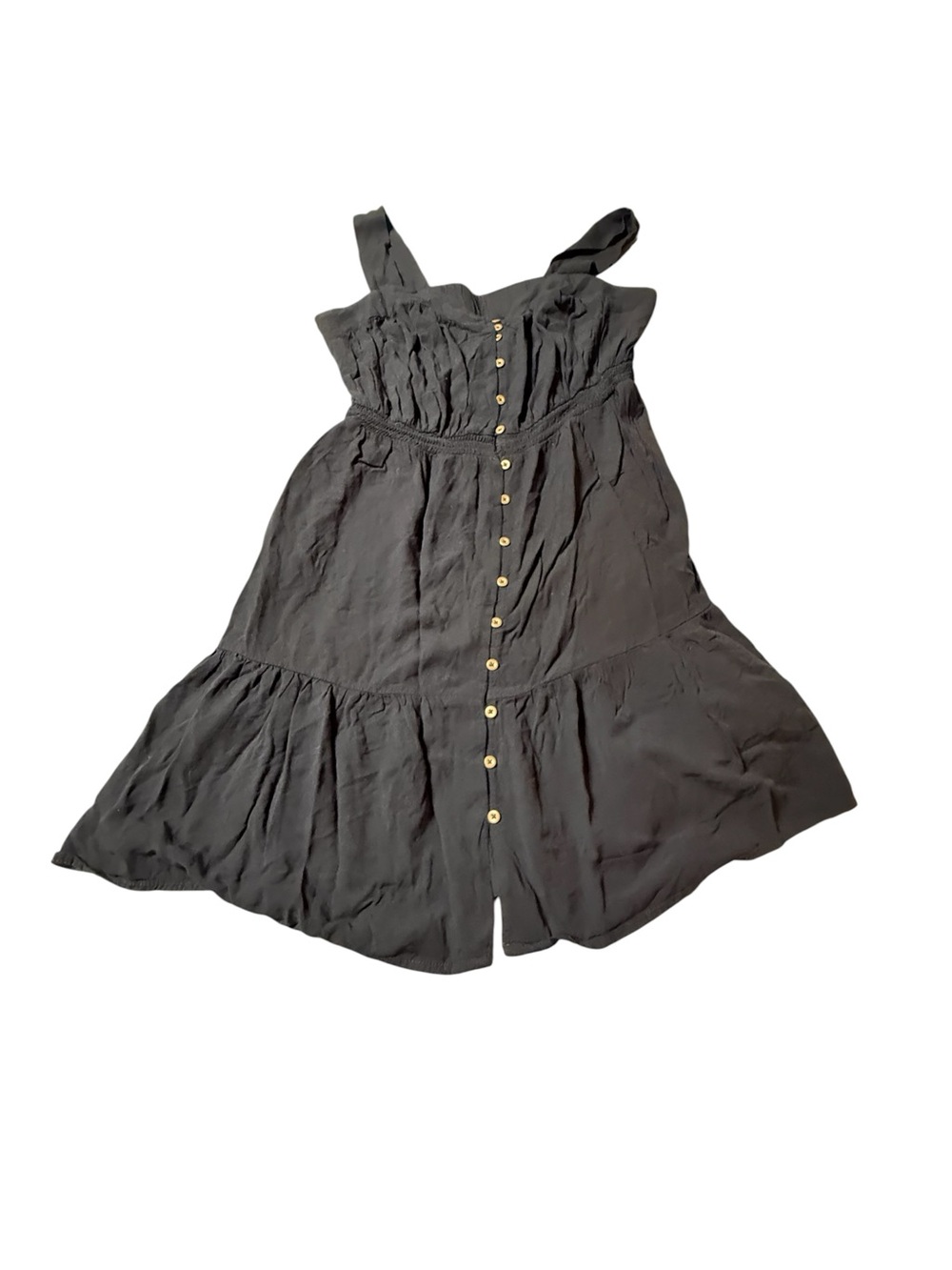 Knox Rose Black Button Down Smocked Tiered Midi Dress M Boho Cottagecore